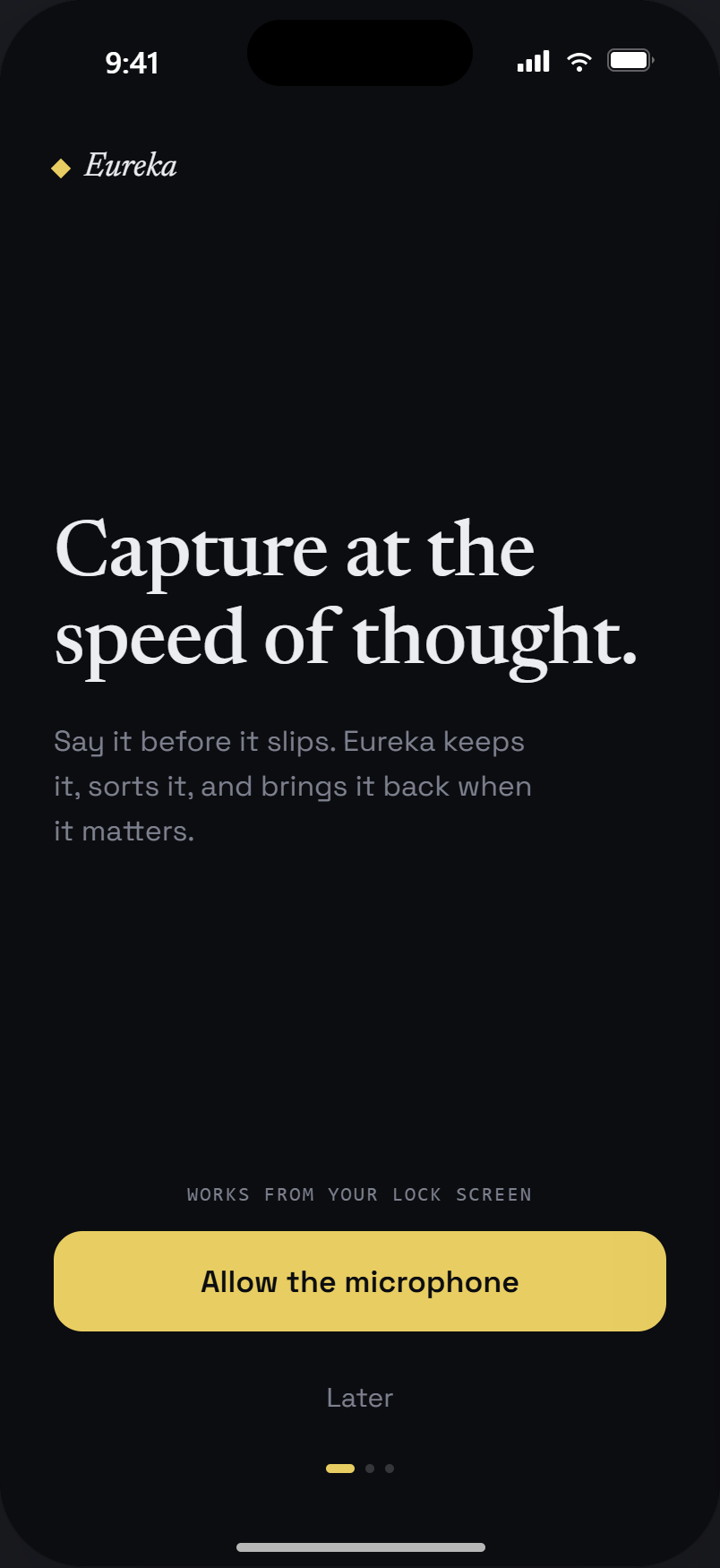 Eureka onboarding — capture at the speed of thought