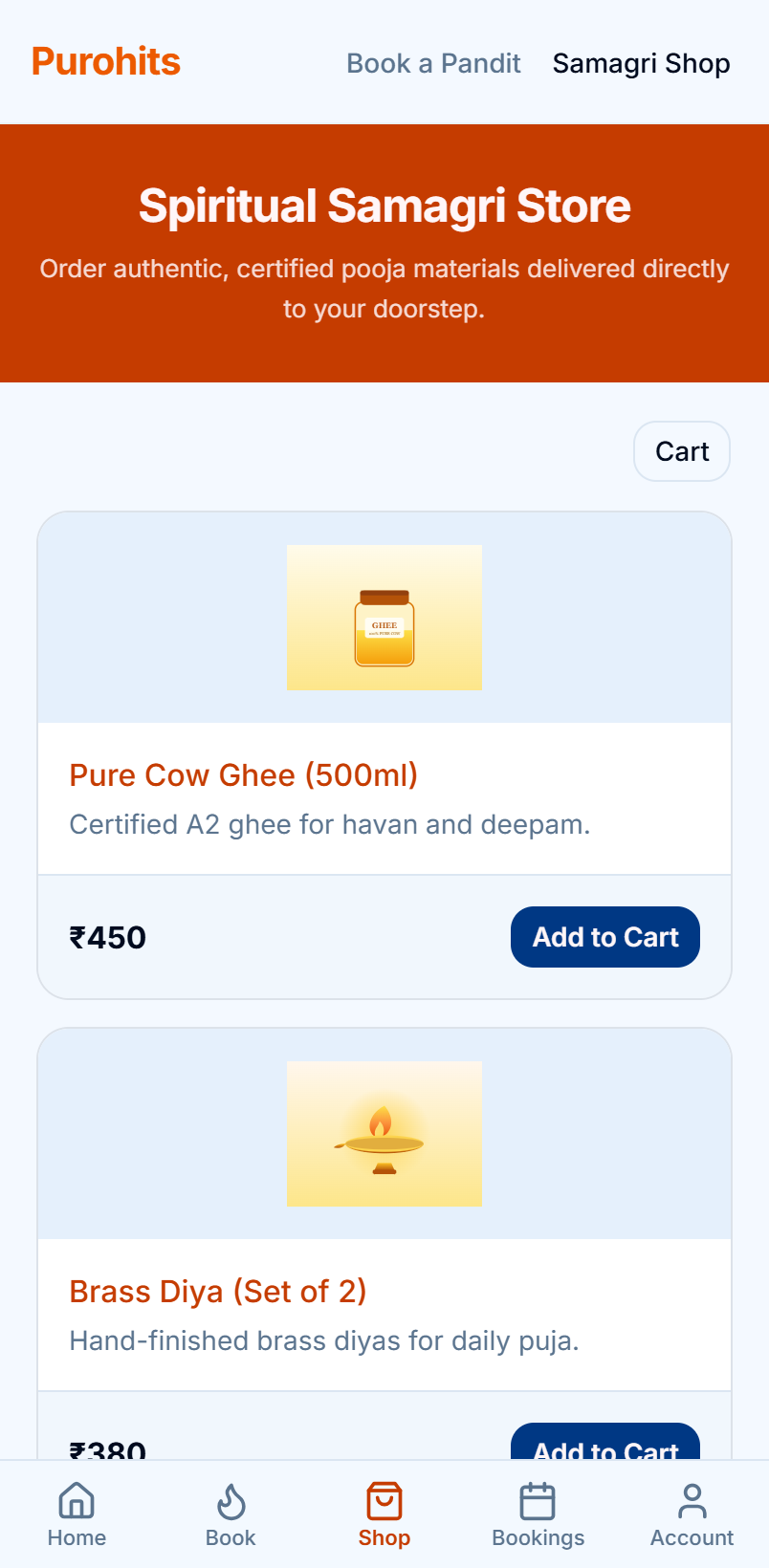 Purohits samagri shop with cart