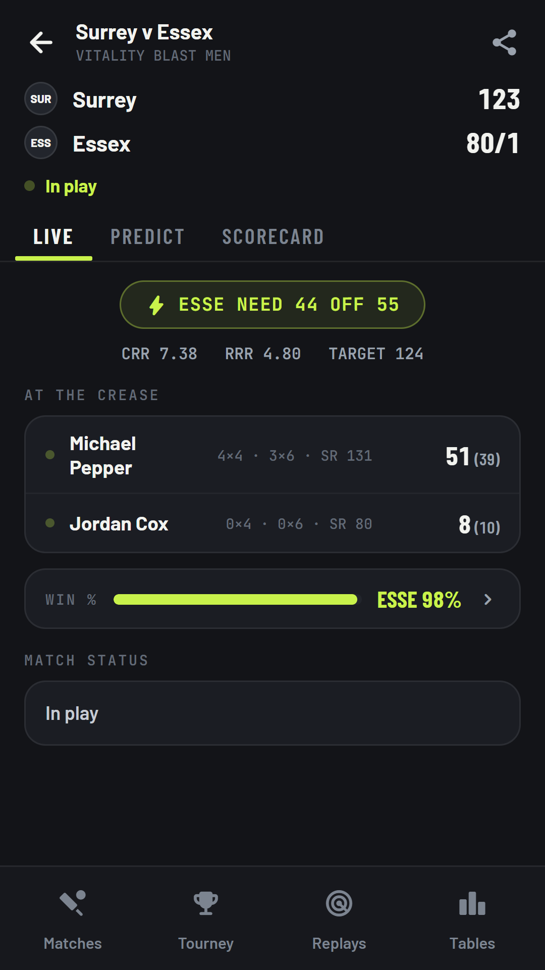 Live match centre